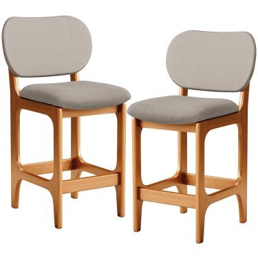Imagem de Kit 02 Banquetas Baixa Bar Cozinha E Sala De Jantar Fixa Betta L02 Imbuia Linho Bege - Lyam Decor