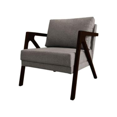Imagem de Poltrona Sala De Estar Base Madeira Maciça Monique Castanho Grafite Linho