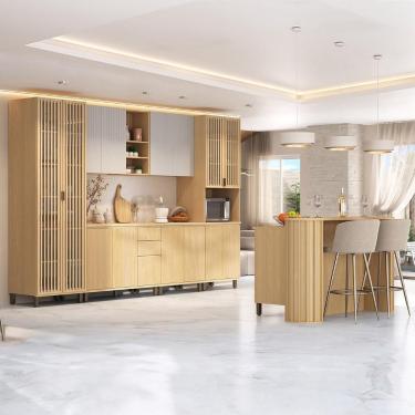 Imagem de Armário De Cozinha 8 Peças Cp01 Com Ilha Pierre Carvalho/cinza L01 - Mpozenato