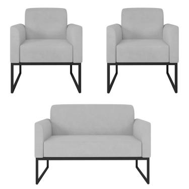 Imagem de Kit Namoradeira E 2 Poltronas Industrial Preta S10 Cinza