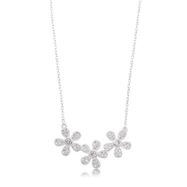 Imagem de Colar Três Flores Cristais Minimalista Prata 925