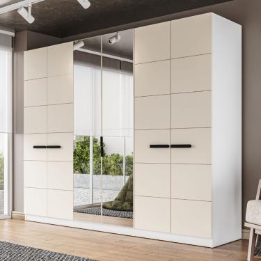 Imagem de Guarda Roupa Casal com Espelho 6 Portas Lisboa Politorno - Branco/Creme