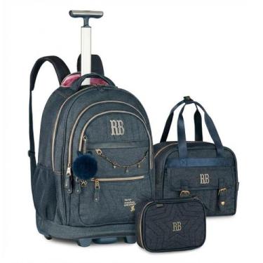 Imagem de Mochila Carrinho Rebecca Bonbon Jeans+Lancheira+Estojo Denim