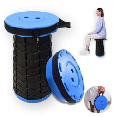 Imagem de Banqueta Dobravel Portatil Retratil Com Alca E Bolsa Para Praia Camping Pesca Fila Ideal Para Adulto Crianca Idoso Azul