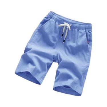 Imagem de Bermudas Masculinas De Verão Respiráveis Em Cor Sólida Imitando Linho,