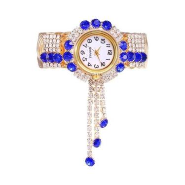 Imagem de Relógio De Pulso De Quartzo Com Bracelete Ajustável Em Strass Para Mul