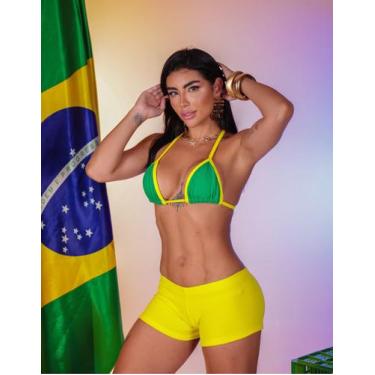 Imagem de Conjunto Biquíni Brasil Cortininha e Micro Short Canelado Empina Bumbu