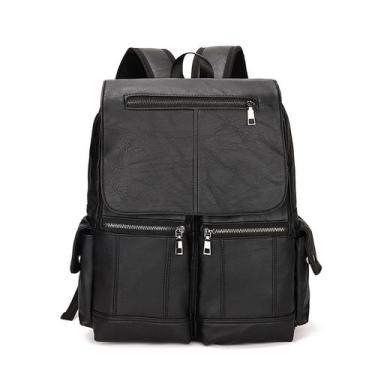 Imagem de Mochila de Couro LukeSports Casual Urbana Luxo Trabalho Viagem, Preto