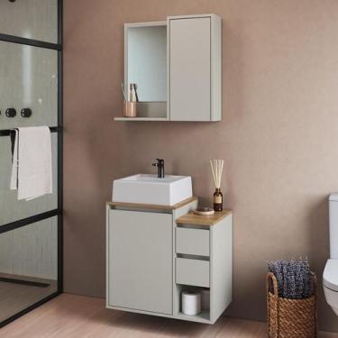 Imagem de Conjunto Gabinete Suspenso Banheiro com Espelho e cuba 60 Bari Arenas 