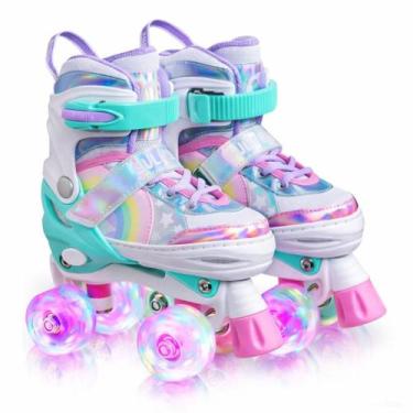 Imagem de Patins 4 Rodas ARCO IRIS Com Luz De Led E Glitter Top Patins Menina Me