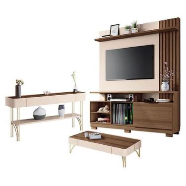 Imagem de Estante Home Theater Artheo Castanho Off White com Mesa de Centro Cade