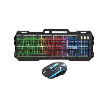 Imagem de Kit teclado metálico e mouse gamer com fio ubs rgb preto ley-2077 lehm