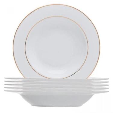 Imagem de Conjunto De 6 Pratos Fundos De Porcelana Com Fio De Ouro Mônaco Branco