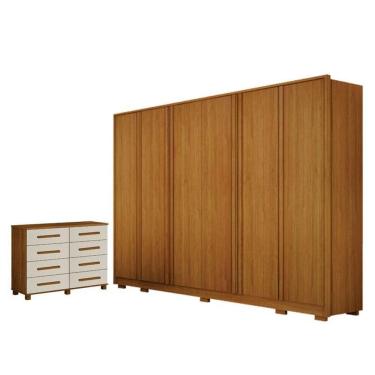 Imagem de Guarda Roupa Casal Ares 6 Portas Cinamomo Com Cômoda San Marino 8 Gavetas Cinamomo Off-...
