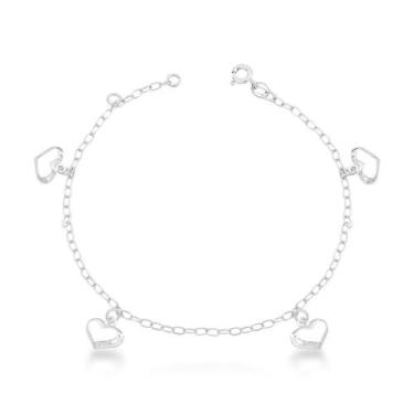 Imagem de Pulseira Feminina Romântica em Prata 925 com Pingentes de Coração - At