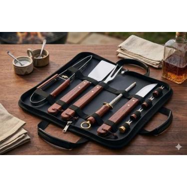 Imagem de Kit Churrasco Completo 10 Peças com Bolsa Aço Inox e Cabo de Madeira P