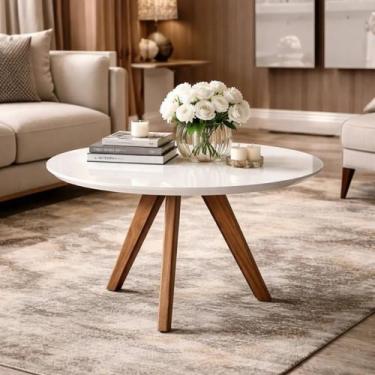 Imagem de Mesa De Centro Sala Dubai Decorativa Pes Madeira Branco - RV Ambientes