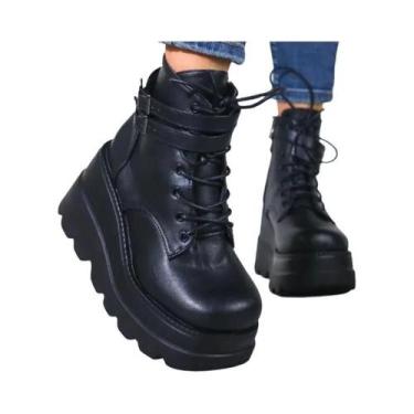 Imagem de Botas Góticas Pretas Com Salto Grosso E Plataforma Para Mulheres, Boti