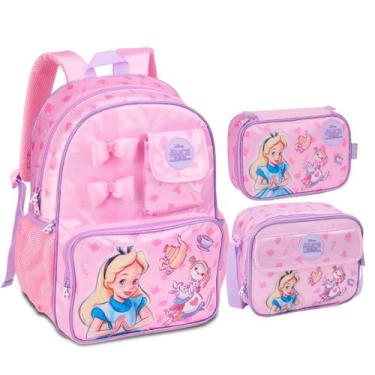 Imagem de Kit Mochila Costas Lancheira Estojo Infantil Alice - Clio, Rosa