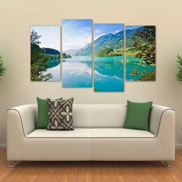 Imagem de Quadro Decorativo Paisagem Montanha Lago Em Tecido 4 Peças 1