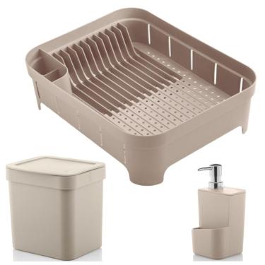 Imagem de Kit Cozinha Trium Escorredor De Louças + Lixeira 2,5L + Dispenser Detergente - Ou