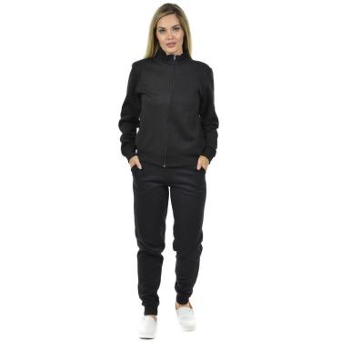 Imagem de Conjunto moletom flanelado jaqueta e calça punho feminino