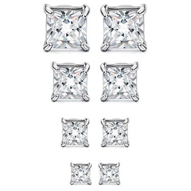 Imagem de Jstyle 4 pares de brincos magnéticos de aço inoxidável para homens e mulheres, sem perfuração, zircônia cúbica de 4 a 7 mm, Aço inoxidável Zircônia cúbica,