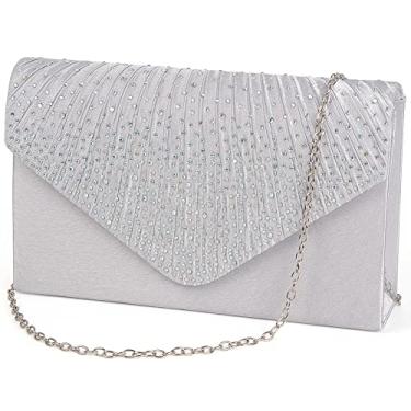 Imagem de BBjinronjy Bolsa clutch feminina para noite, formal, festa de casamento, coquetel, formatura, bolsa tiracolo, Prata