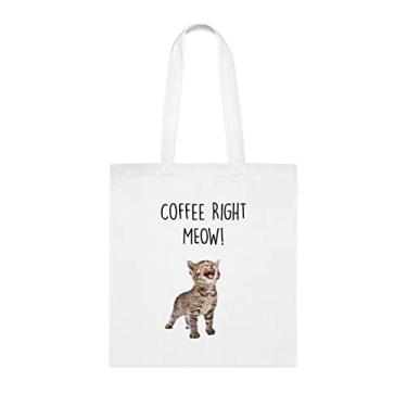 Imagem de Sacola Coffee Right Meow, presente divertido, bolsa de ombro, bolsas reutilizáveis, cesta de Natal de aniversário, ideia de presente, Branco