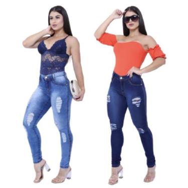 Imagem de Kit Com 02 Calças Jeans Feminina Skynni Cós Alto - Mania Do Jeans