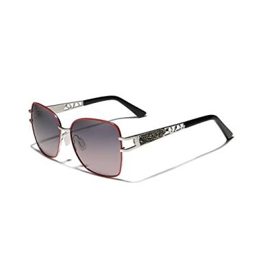 Imagem de Óculos de sol femininos polarizados uv400 qualidade aço inoxidável óculos de sol femininos design elegante óculos de sol da moda, armação vermelha rosa, tamanho único