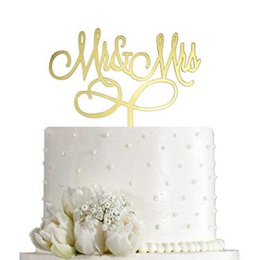 Imagem de Enfeite de bolo Mr and Mrs para noivo, decoração de bolo de noivado e casamento (acrílico dourado espelhado)
