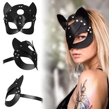 Imagem de Máscara de gato para mulheres máscara de gato de couro máscara feminina gato máscara feminina máscara de halloween para mulheres máscara facial adulto máscara meia máscara facial cosplay máscaras de baile de máscaras de Halloween (preto 2)