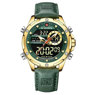 Imagem de Relógios esportivos multifunções militares masculinos 3ATM à prova d'água relógio digital analógico quartzo cronógrafo relógio de pulso para homens, Dourado, verde