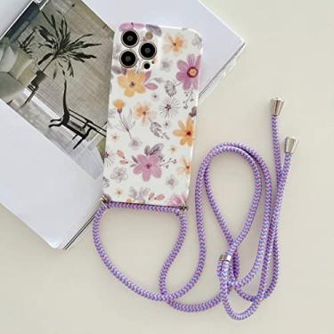 Imagem de Colar Crossbody Cordão Flores Capa de Telefone Para iPhone 13 11 12 Pro XS Max XR 7 8 Plus SE3 Pássaros Floral Colorido Capa Macia, A06, Para Iphone 7,8