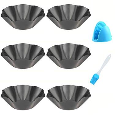 Imagem de Conjunto de frigideiras de tortilha Abgream – Pacote com 6 panelas pretas de aço carbono antiaderentes para tigela de salada de taco e tartaruga com uma panela de silicone e uma escova de bastão (grande)
