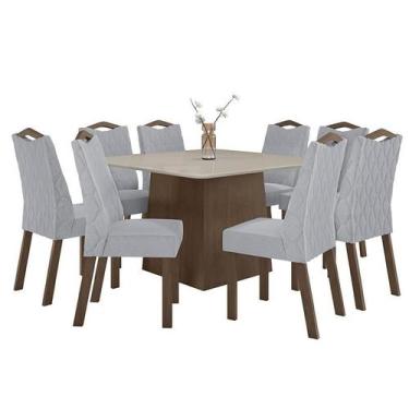 Imagem de Mesa De Jantar Nevada Plus 130X130 Com 8 Cadeiras Vênus Imbuia/Off Whi