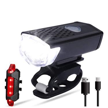 Imagem de HEITIGN Luz traseira de farol de bicicleta de LED, recarregável por USB, à prova d'água, conjunto de luz traseira de bicicleta, à prova d'água, alto brilho, luz traseira de farol de