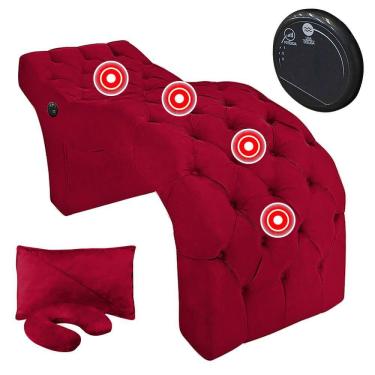 Imagem de Maca Fixa Ergonômica para Estética Design Cílios com Massagem Veludo Vermelho SOFA STORE