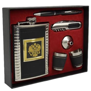 Imagem de Cantil De Bolso Porta Bebida Whisky Brasão Caneta Funil Canivete 2 Copos CBRN20317 - Commerce Brasil