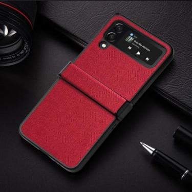 Imagem de Capa para samsung galaxy z flip 4 flip5 coque leve durável capa de telefone de couro têxtil para flip 4 case funda, vermelho, para flip 4