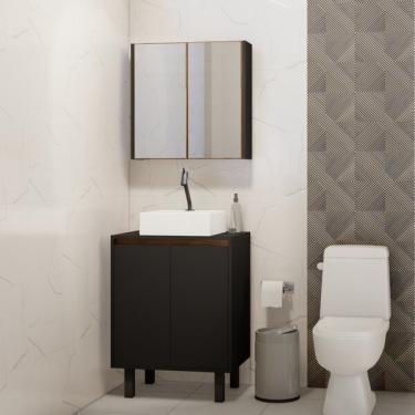Imagem de Gabinete Para Banheiro Com Espelheira Litto Estilare Preto/am