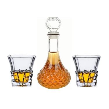 Imagem de Conjunto de decantador de uísque e vidro – Garrafa de licor elegante de 78 ml com tampa de vidro sólido ornamentada e 2 copos de gelo combinando, perfeita para uísque, licor, uísque, bourbon, gin,