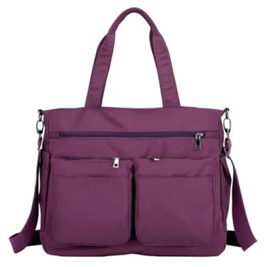 Imagem de Bolsa Feminina Sacola Grande Alça De Ombro Moderna Com Ziper Trabalho Passeio Faculdade (ROXO)