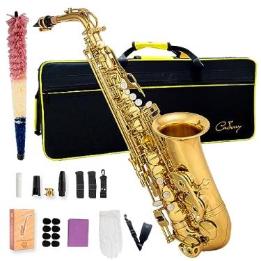 Imagem de Cadway Alto Saxophone Eb iniciante Saxofone inclui escova de lona mala luva apito peça cortiça gesso lenço pano alça de pescoço e outros acessórios (ouro)