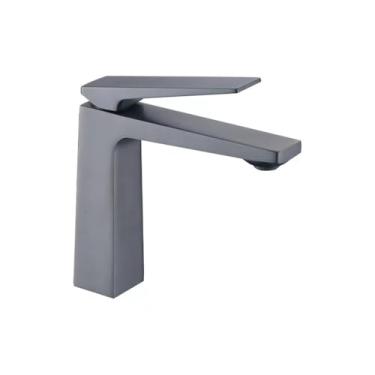 Imagem de Banheiro Gabinete de banheiro Pia Torneira de pia de cobre Válvula de mistura de furo único Torneira de água fria e quente para lavatório, cinza de arma