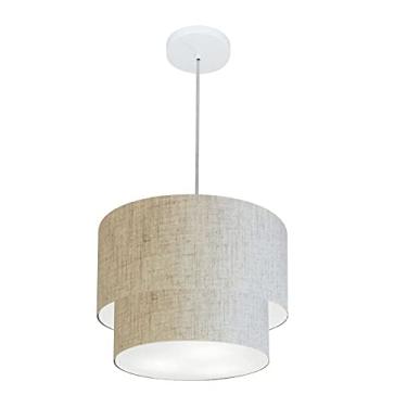 Imagem de Lustre Pendente Duplo Cúpula Tecido 25/30x25, Vivare Iluminação, Pendente4161 RST, Rustico Bege, Pequeno