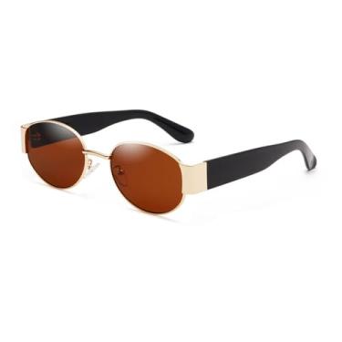 Imagem de JRLLFD Óculos de sol oval vintage masculino feminino retro redondo steampunk óculos de sol masculino feminino, chá dourado, tamanho único