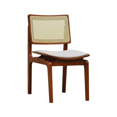 Imagem de Cadeira Gus Madeira Maciça Encosto Telinha Assento Anatômico Estofado Sintético Amêndoa/Bege