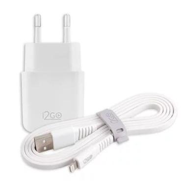 Imagem de Kit Carregador de Parede USB 1A + Cabo Lightning 2,4A i2GO Branco - i2